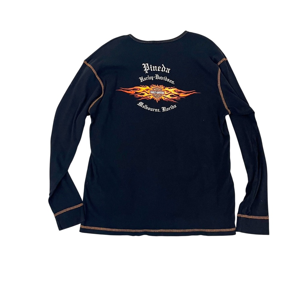 Vintage Harley-Davidson Long Sleeve Tee 90s Y2K Biker Flames USA Made Size Large - Picture 2 of 8